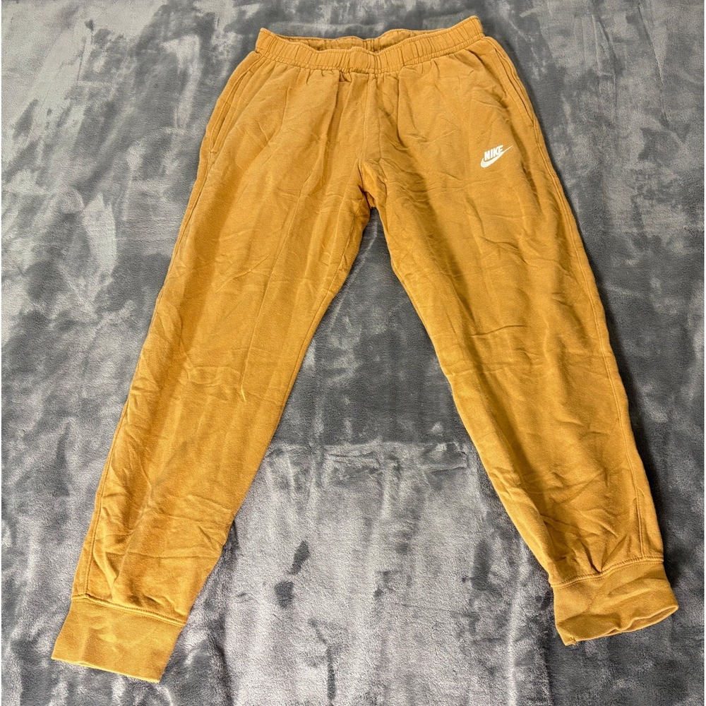 Nike Mens Fleece Jogger Sweatpants Medium Mustard Yellow Embroidered Logo